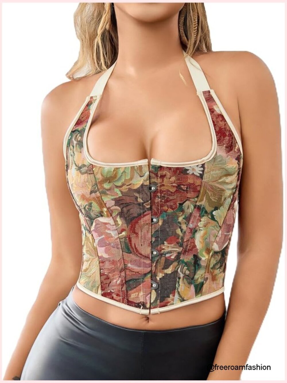 Sexy Gothic Halter Bustier Corset Top - Vintage Floral Lace Up Overbust
